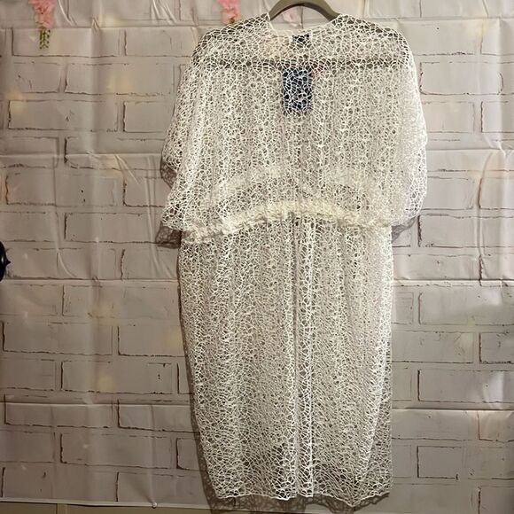 Jovie White Micro Lace Kimono Swimsuit Cover up with Drawstring Waist - Picture 6 of 9